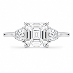 6.00 CT Asscher Cut Lab-Grown Diamond Three Stone Engagement Ring in 14K White Gold – IGI Certified Trillion Side Stone Design