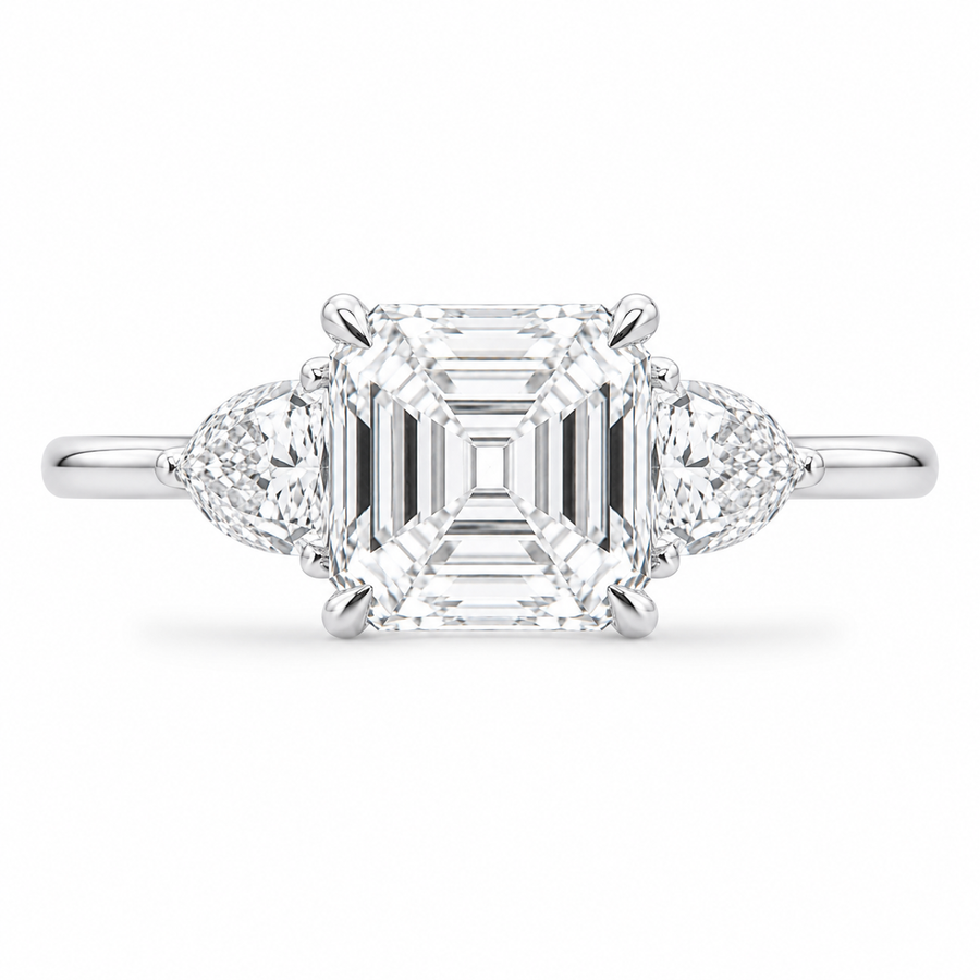 6.00 CT Asscher Cut Lab-Grown Diamond Three Stone Engagement Ring in 14K White Gold – IGI Certified Trillion Side Stone Design