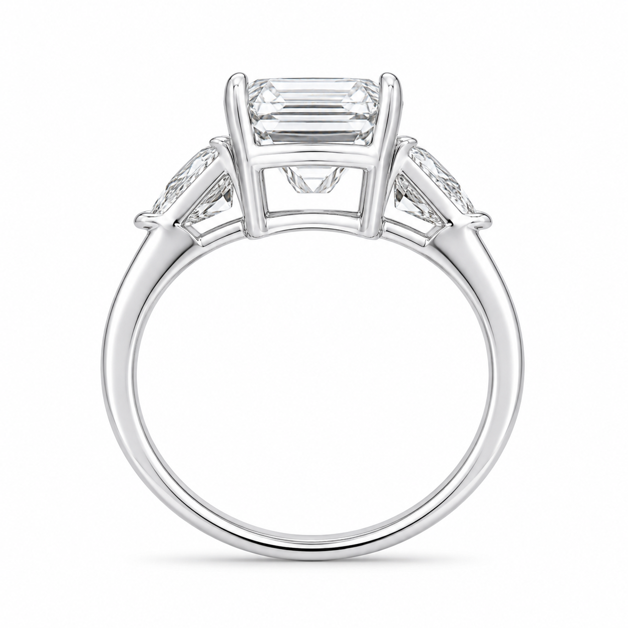 6.00 CT Asscher Cut Lab-Grown Diamond Three Stone Engagement Ring in 14K White Gold – IGI Certified Trillion Side Stone Design