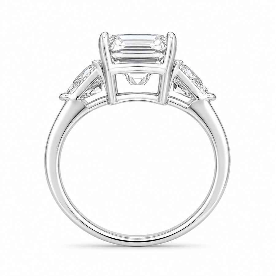 6.00 CT Asscher Cut Lab-Grown Diamond Three Stone Engagement Ring in 14K White Gold – IGI Certified Trillion Side Stone Design