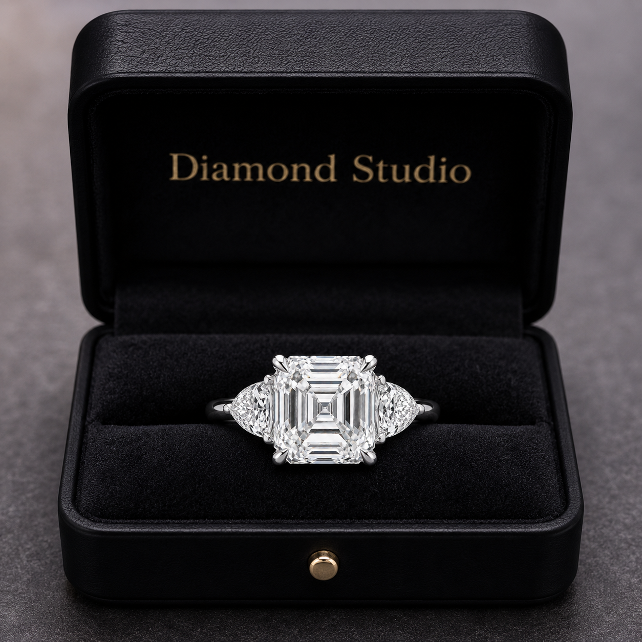 6.00 CT Asscher Cut Lab-Grown Diamond Three Stone Engagement Ring in 14K White Gold – IGI Certified Trillion Side Stone Design