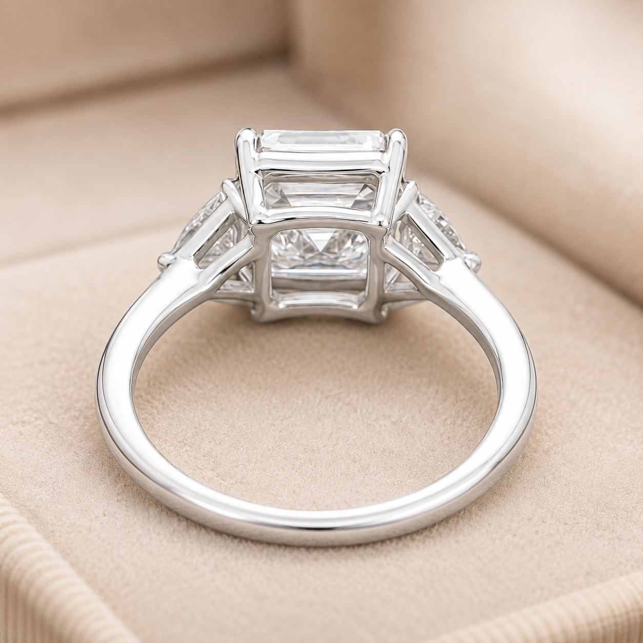 6.00 CT Asscher Cut Lab-Grown Diamond Three Stone Engagement Ring in 14K White Gold – IGI Certified Trillion Side Stone Design