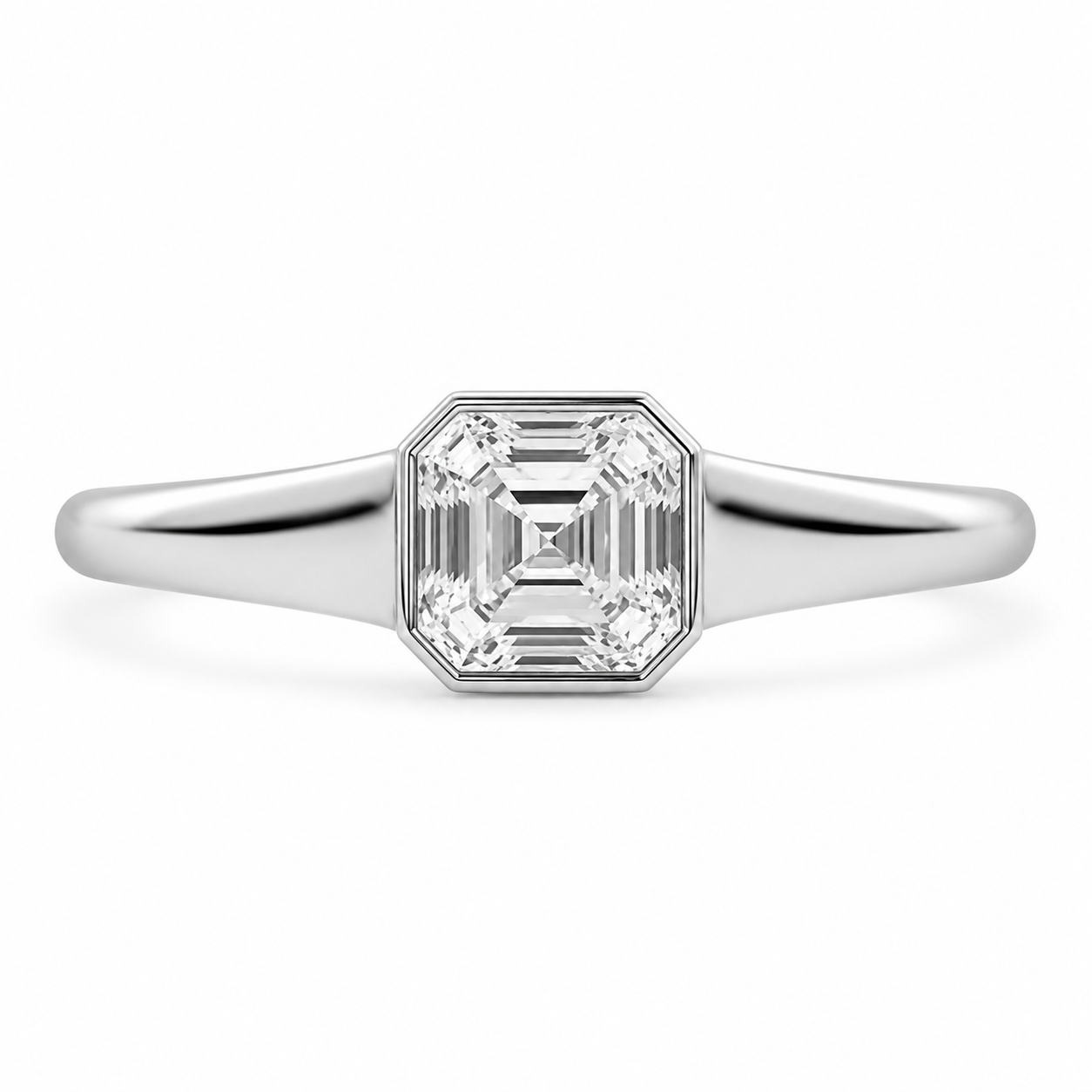 2.00 CT Asscher Cut Lab-Grown Diamond Signet Ring in 14K White Gold â€“ Modern Statement Ring for Women from Diamond Studio