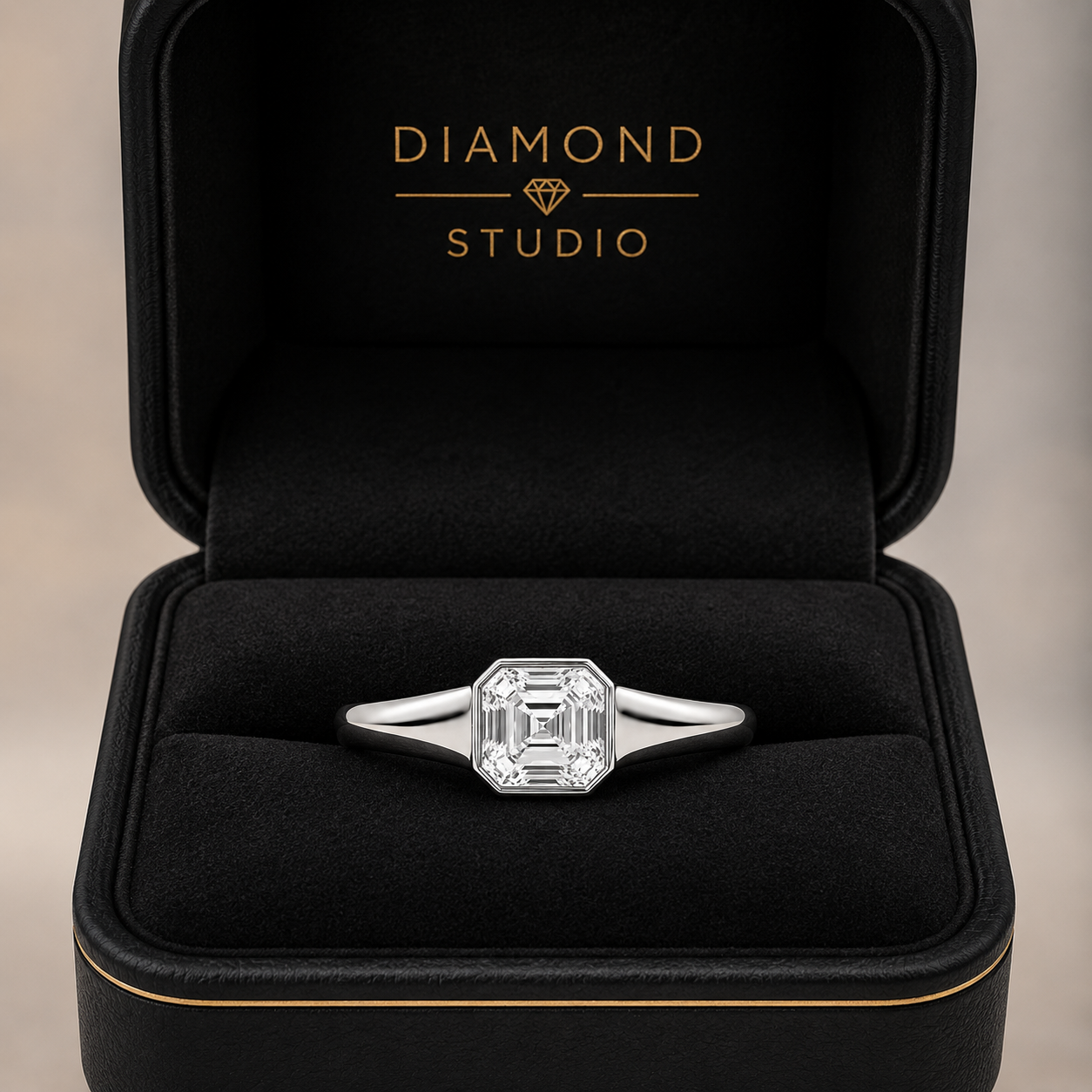 2.00 CT Asscher Cut Lab-Grown Diamond Signet Ring in 14K White Gold – Modern Statement Ring for Women