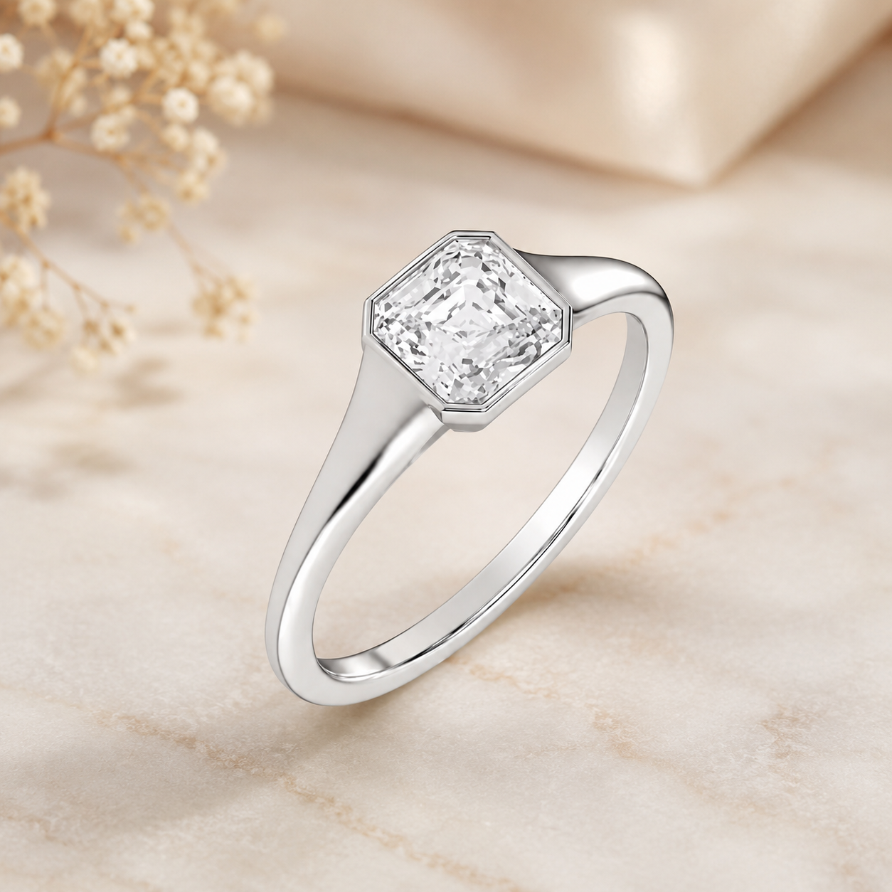 2.00 CT Asscher Cut Lab-Grown Diamond Signet Ring in 14K White Gold – Modern Statement Ring for Women