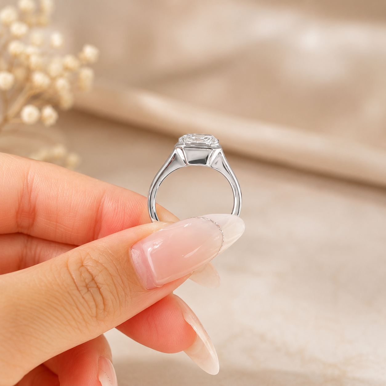 2.00 CT Asscher Cut Lab-Grown Diamond Signet Ring in 14K White Gold – Modern Statement Ring for Women