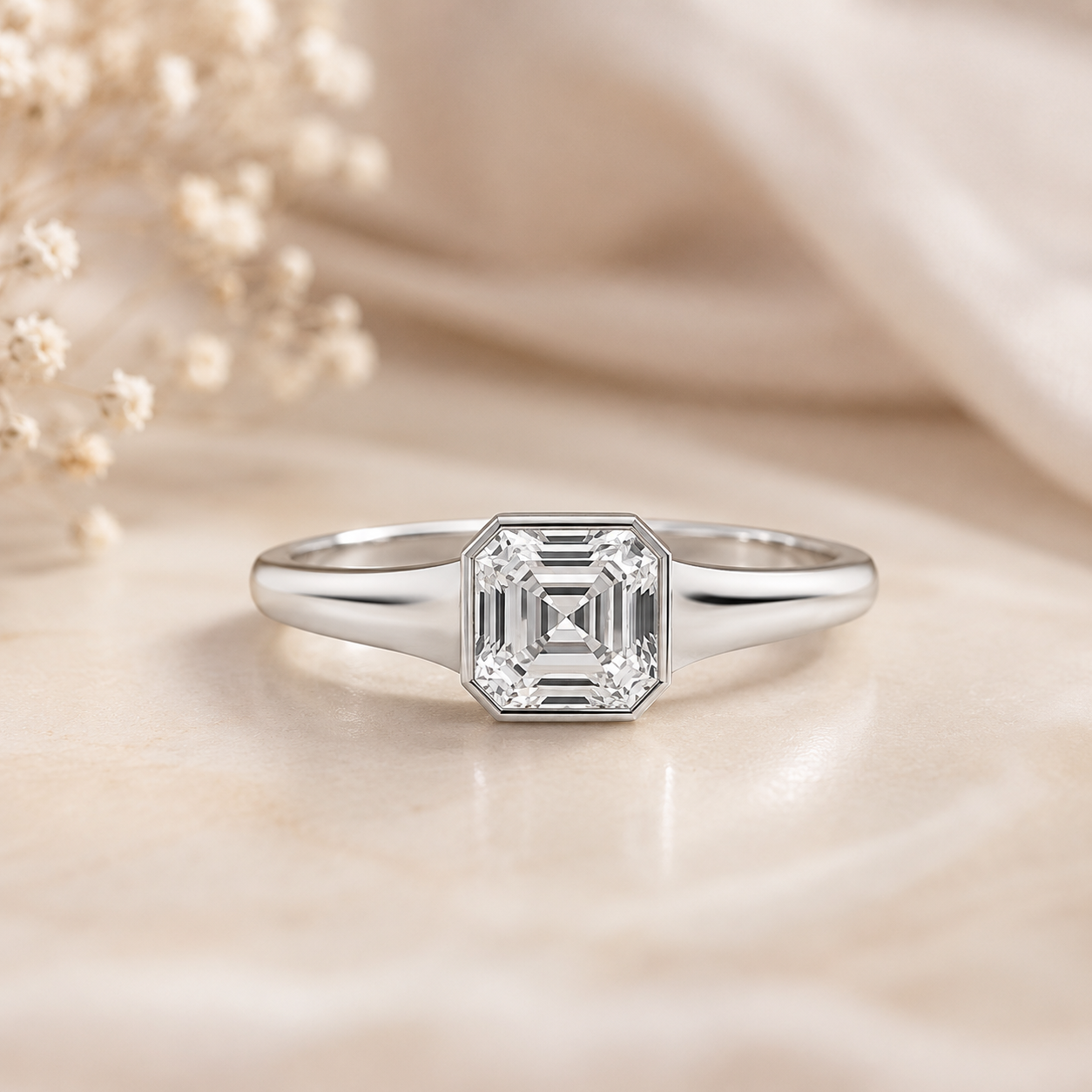 2.00 CT Asscher Cut Lab-Grown Diamond Signet Ring in 14K White Gold – Modern Statement Ring for Women