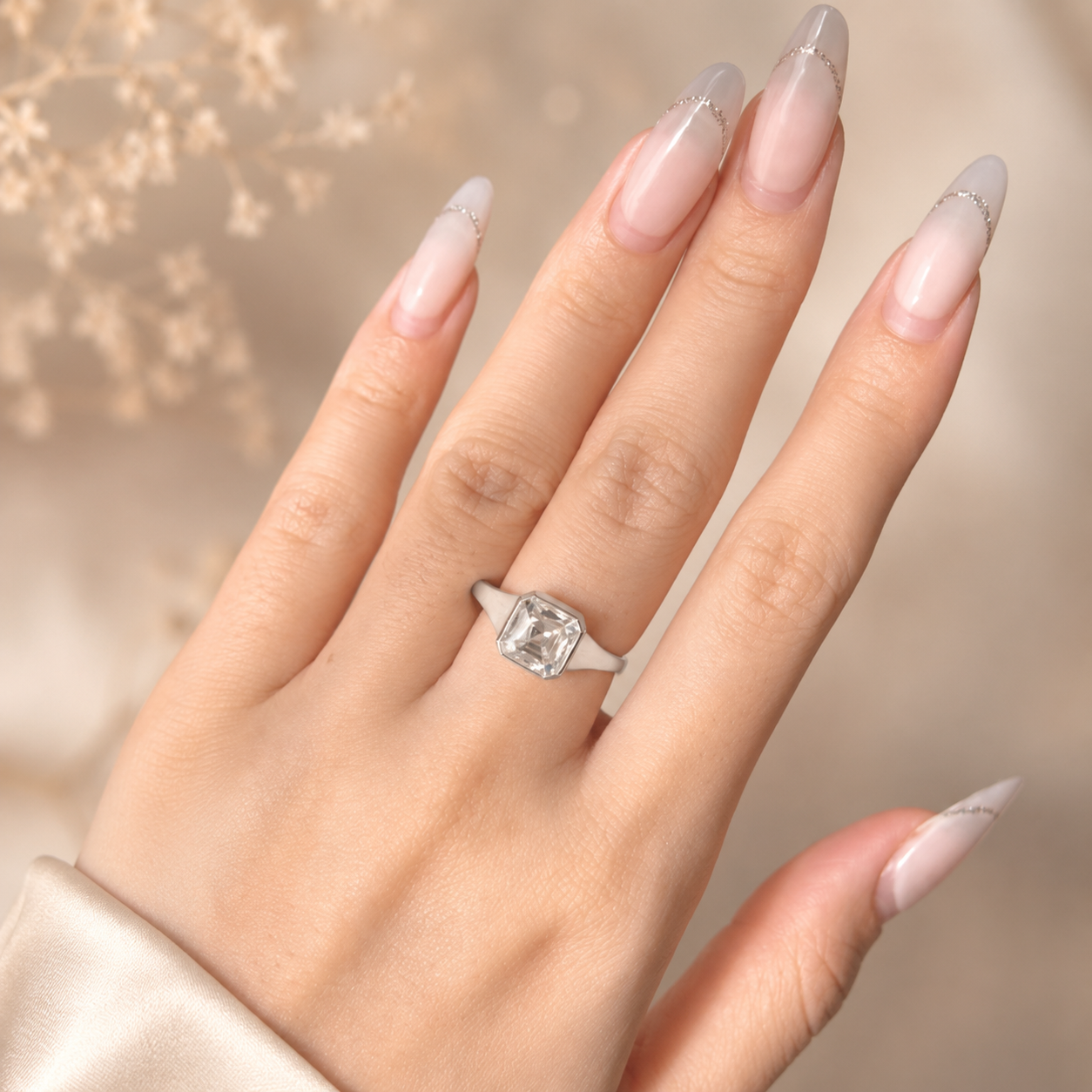 2.00 CT Asscher Cut Lab-Grown Diamond Signet Ring in 14K White Gold – Modern Statement Ring for Women