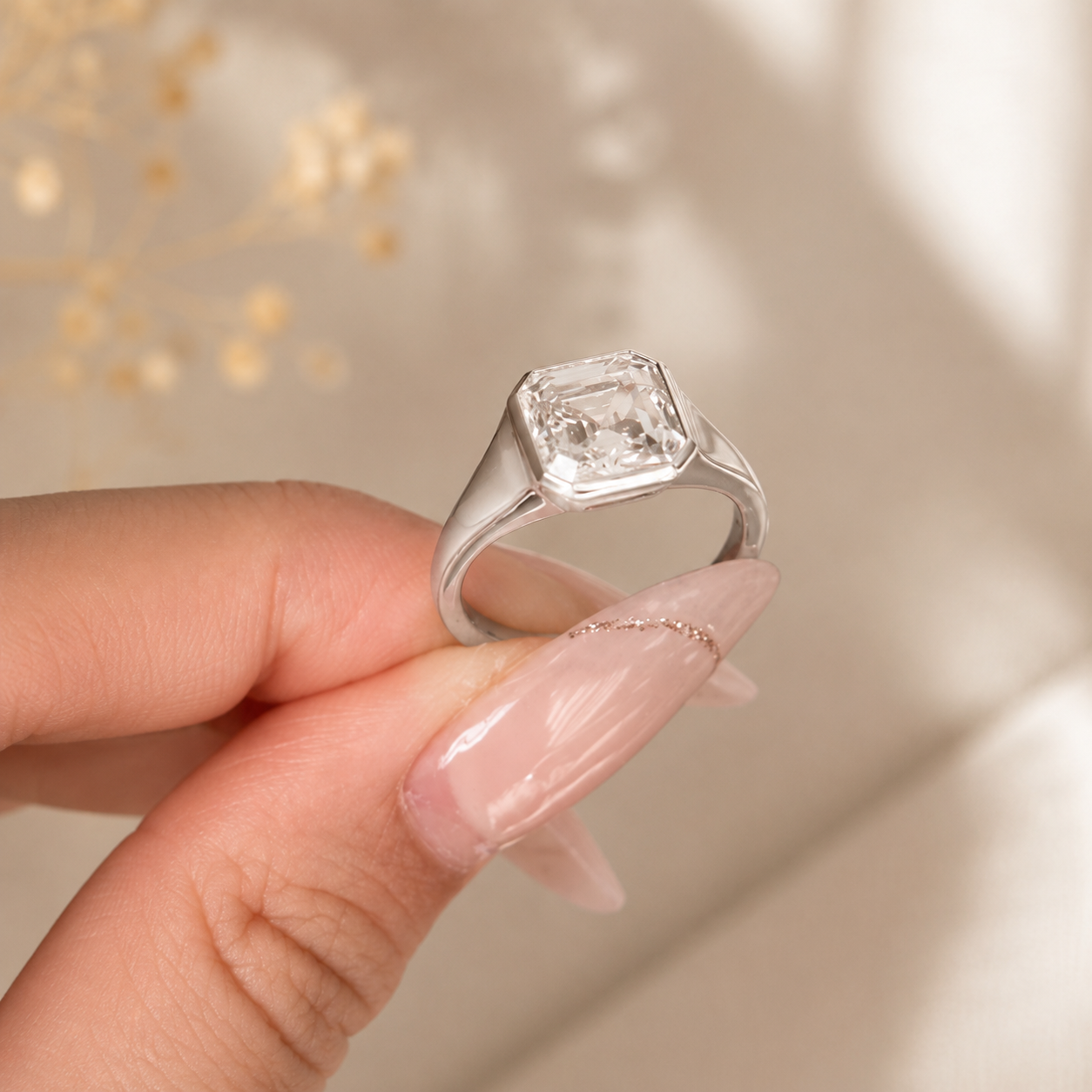 2.00 CT Asscher Cut Lab-Grown Diamond Signet Ring in 14K White Gold – Modern Statement Ring for Women