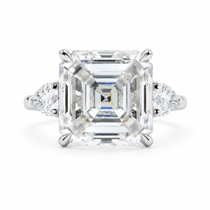 7.00 CT Asscher Cut Lab-Grown Diamond Three Stone Engagement Ring in 14K White Gold – Luxury Statement Anniversary Design