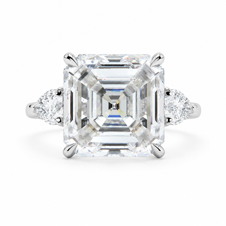7.00 CT Asscher Cut Lab-Grown Diamond Three Stone Engagement Ring in 14K White Gold â€“ Luxury Statement Anniversary Design from Diamond Studio
