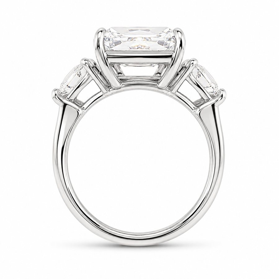 7.00 CT Asscher Cut Lab-Grown Diamond Three Stone Engagement Ring in 14K White Gold – Luxury Statement Anniversary Design