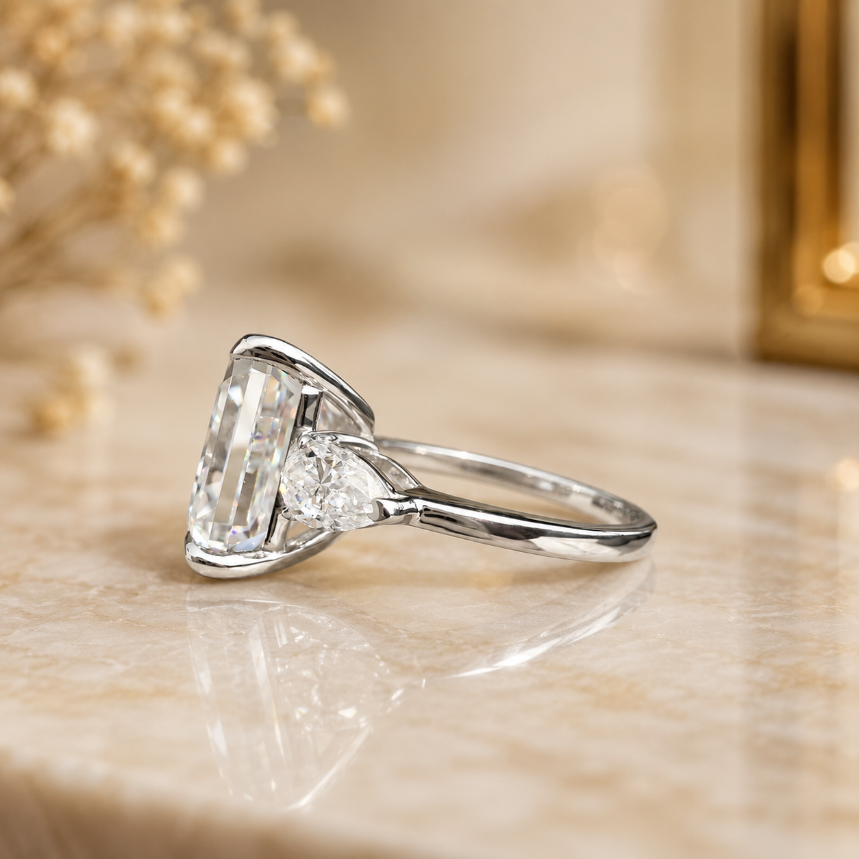 7.00 CT Asscher Cut Lab-Grown Diamond Three Stone Engagement Ring in 14K White Gold – Luxury Statement Anniversary Design