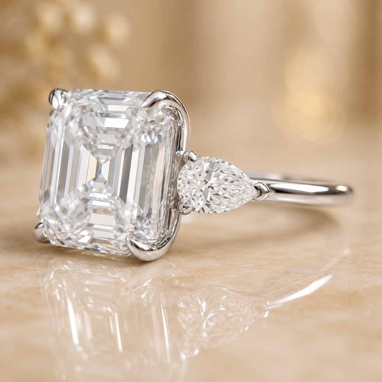 7.00 CT Asscher Cut Lab-Grown Diamond Three Stone Engagement Ring in 14K White Gold – Luxury Statement Anniversary Design