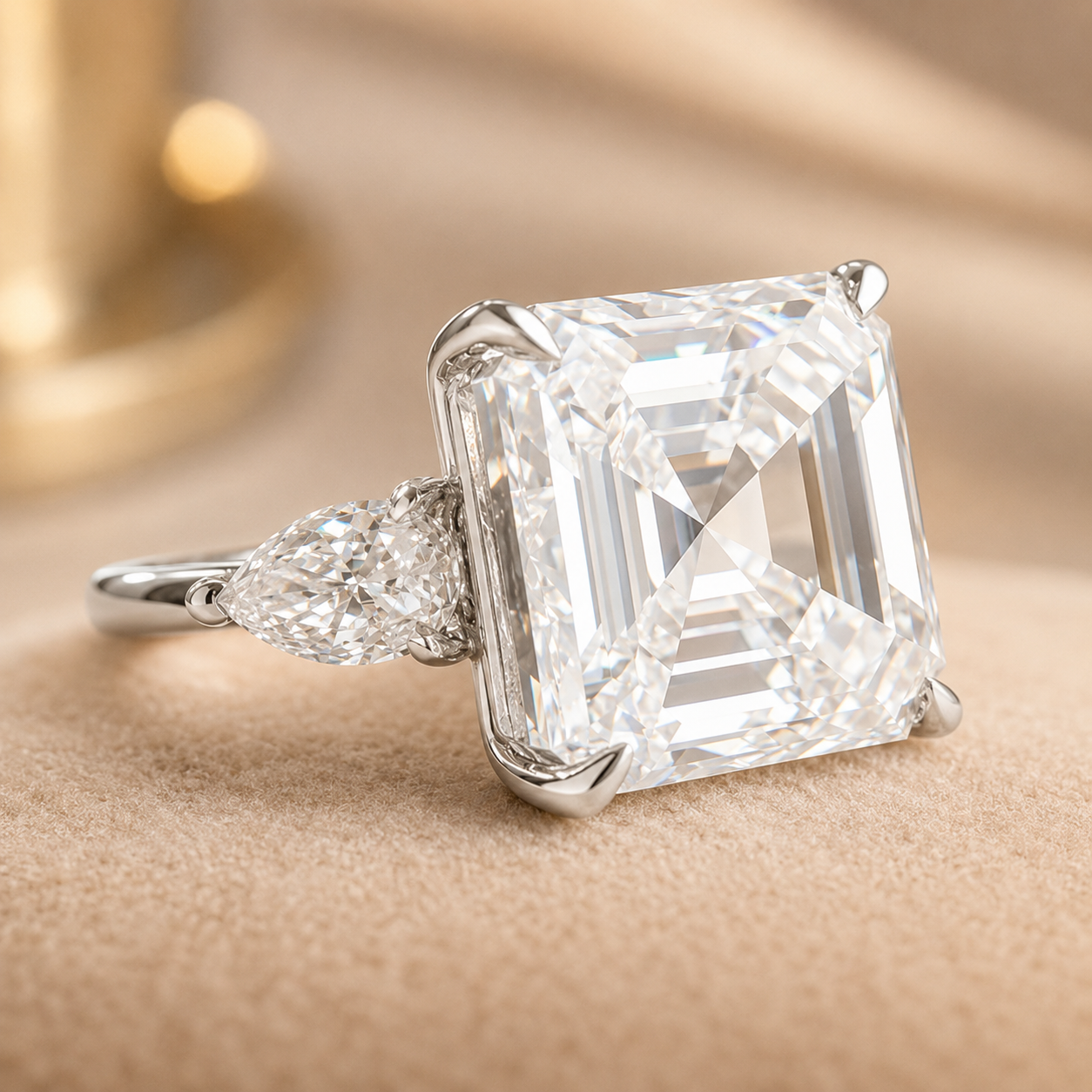 7.00 CT Asscher Cut Lab-Grown Diamond Three Stone Engagement Ring in 14K White Gold – Luxury Statement Anniversary Design