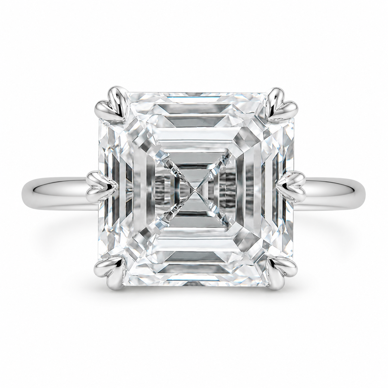 6.00 CT Asscher Cut Lab-Grown Diamond Solitaire Engagement Ring in 14K White Gold – Classic Art Deco Design
