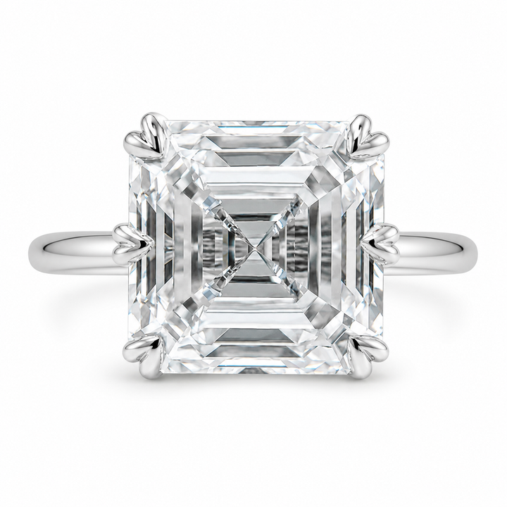 6.00 CT Asscher Cut Lab-Grown Diamond Solitaire Engagement Ring in White Gold – Classic Art Deco Design