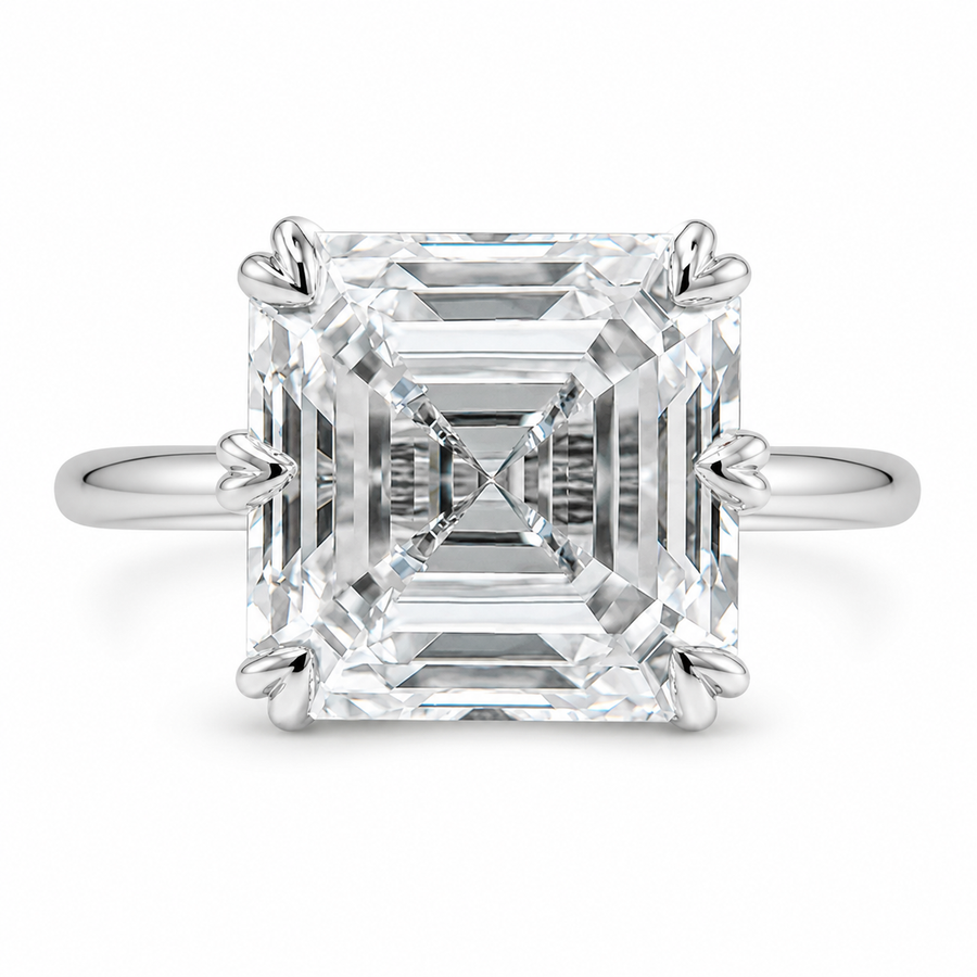 6.00 CT Asscher Cut Lab-Grown Diamond Solitaire Engagement Ring in 14K White Gold – Classic Art Deco Design