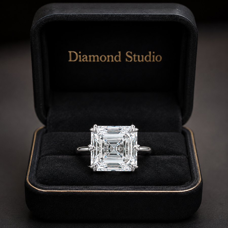 6.00 CT Asscher Cut Lab-Grown Diamond Solitaire Engagement Ring in 14K White Gold – Classic Art Deco Design