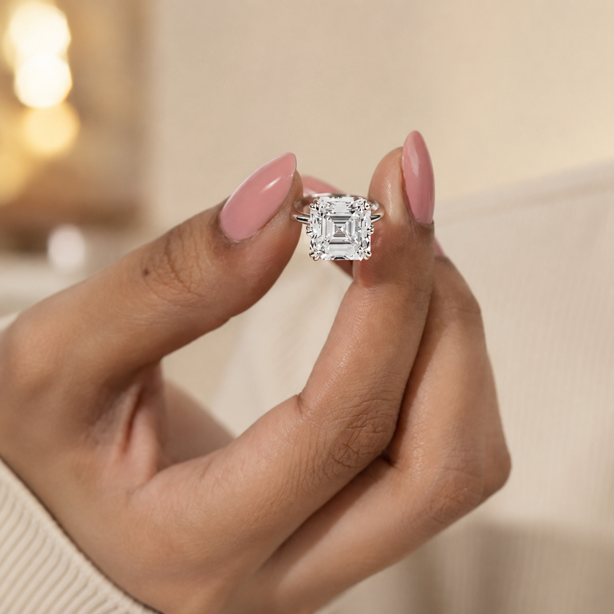 6.00 CT Asscher Cut Lab-Grown Diamond Solitaire Engagement Ring in 14K White Gold – Classic Art Deco Design