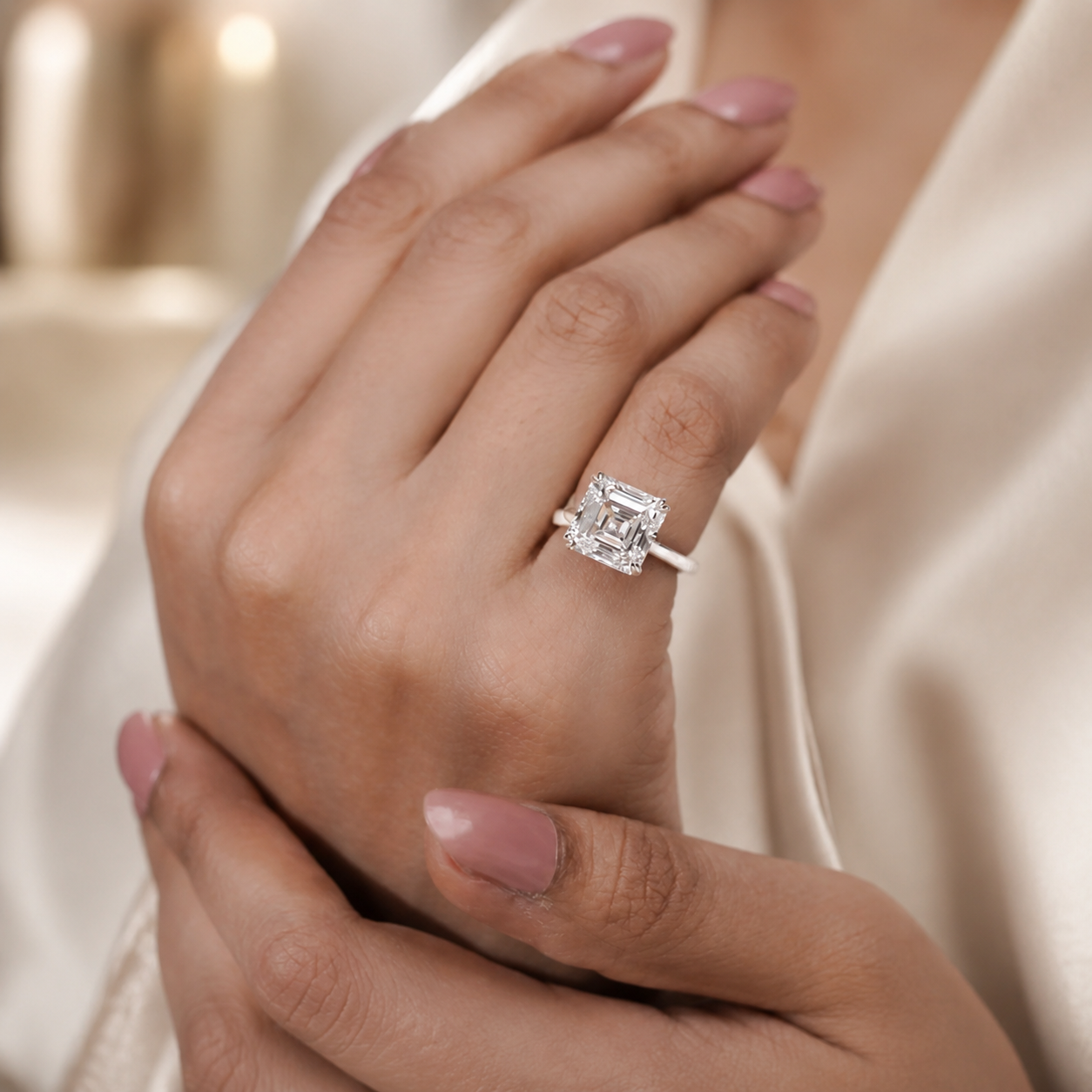6.00 CT Asscher Cut Lab-Grown Diamond Solitaire Engagement Ring in 14K White Gold – Classic Art Deco Design
