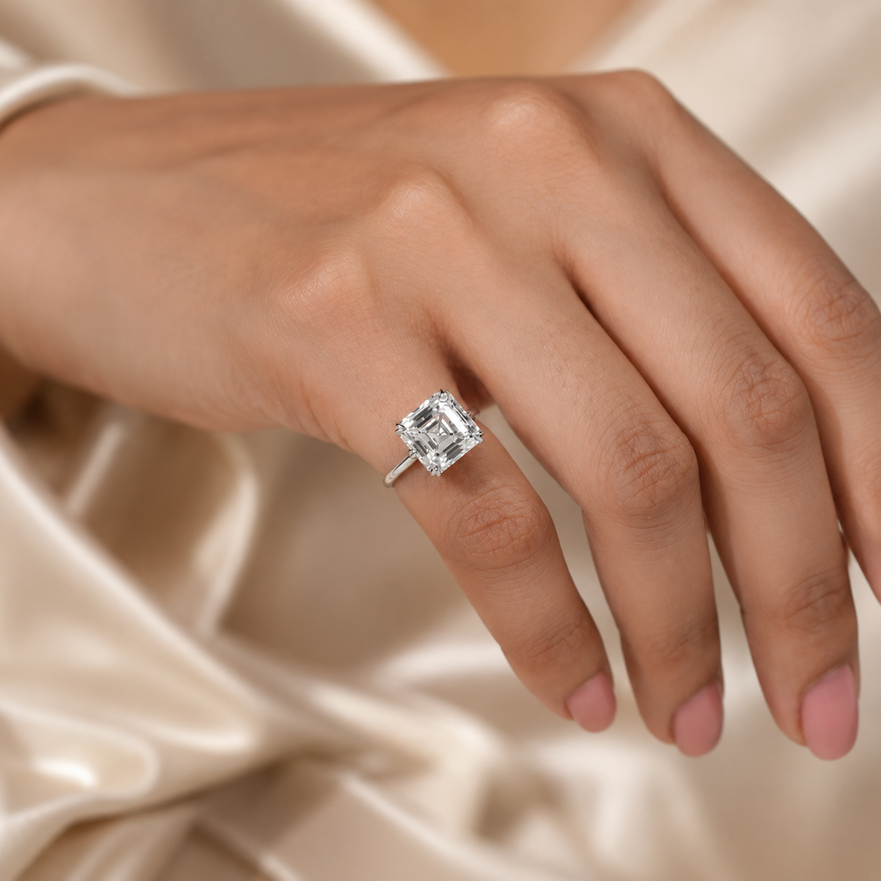 6.00 CT Asscher Cut Lab-Grown Diamond Solitaire Engagement Ring in 14K White Gold – Classic Art Deco Design