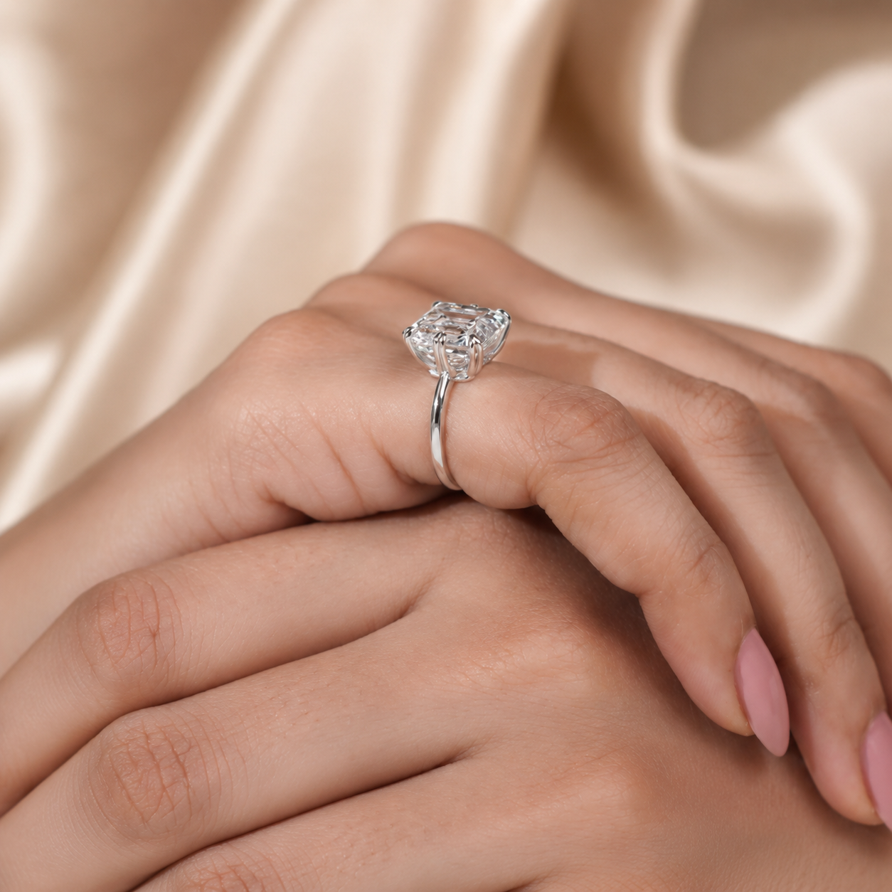 6.00 CT Asscher Cut Lab-Grown Diamond Solitaire Engagement Ring in 14K White Gold – Classic Art Deco Design