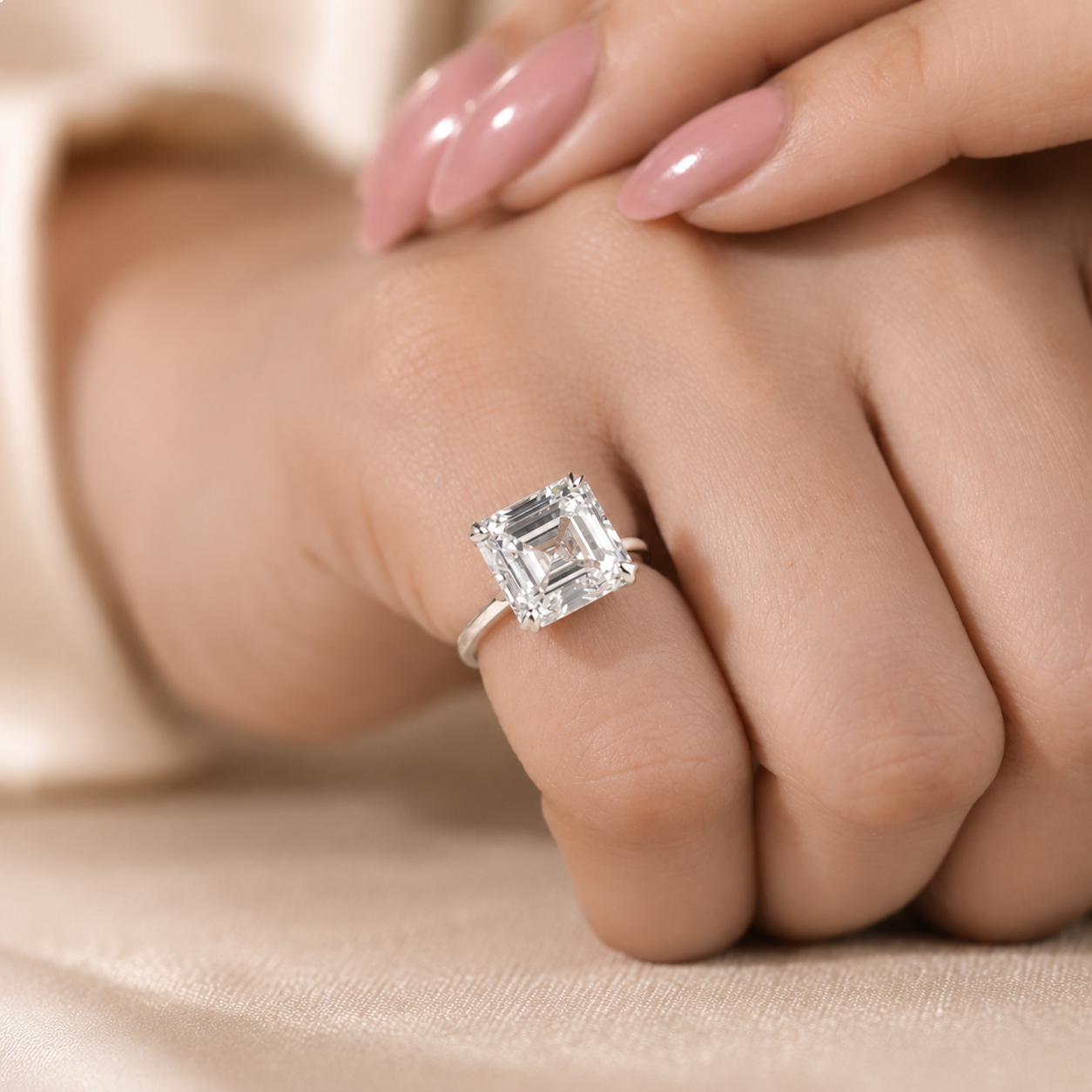 6.00 CT Asscher Cut Lab-Grown Diamond Solitaire Engagement Ring in 14K White Gold – Classic Art Deco Design