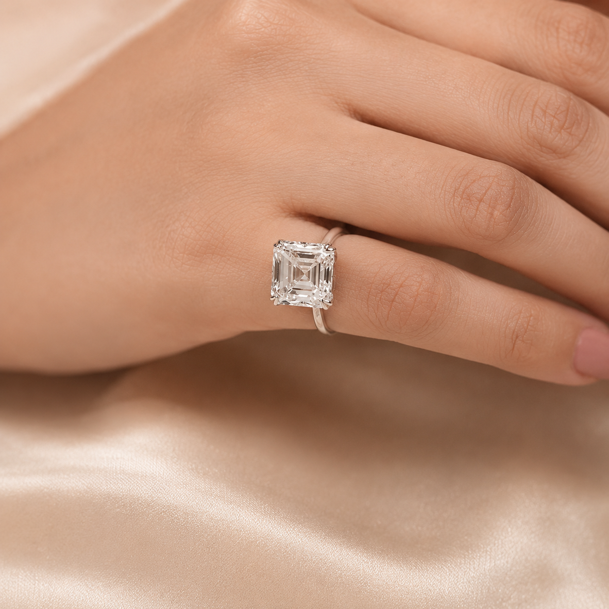6.00 CT Asscher Cut Lab-Grown Diamond Solitaire Engagement Ring in 14K White Gold – Classic Art Deco Design