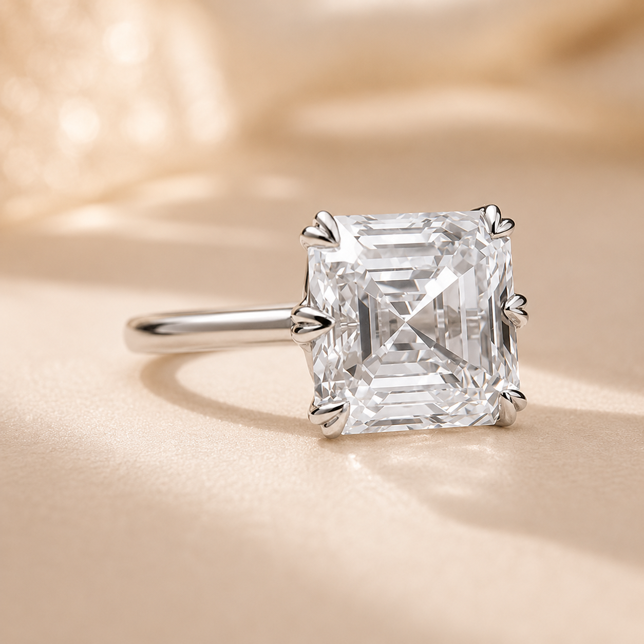 6.00 CT Asscher Cut Lab-Grown Diamond Solitaire Engagement Ring in 14K White Gold – Classic Art Deco Design