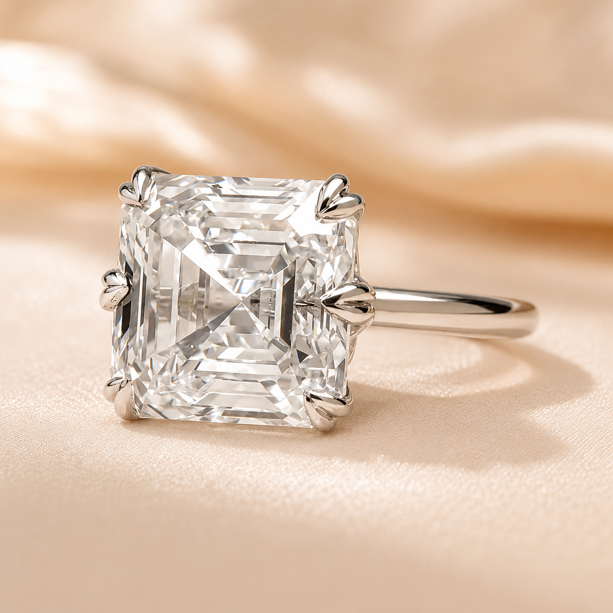 6.00 CT Asscher Cut Lab-Grown Diamond Solitaire Engagement Ring in 14K White Gold – Classic Art Deco Design