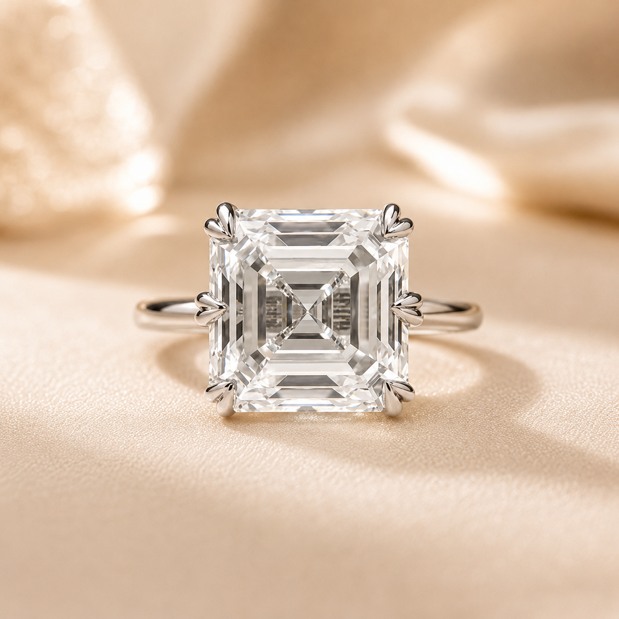6.00 CT Asscher Cut Lab-Grown Diamond Solitaire Engagement Ring in 14K White Gold – Classic Art Deco Design