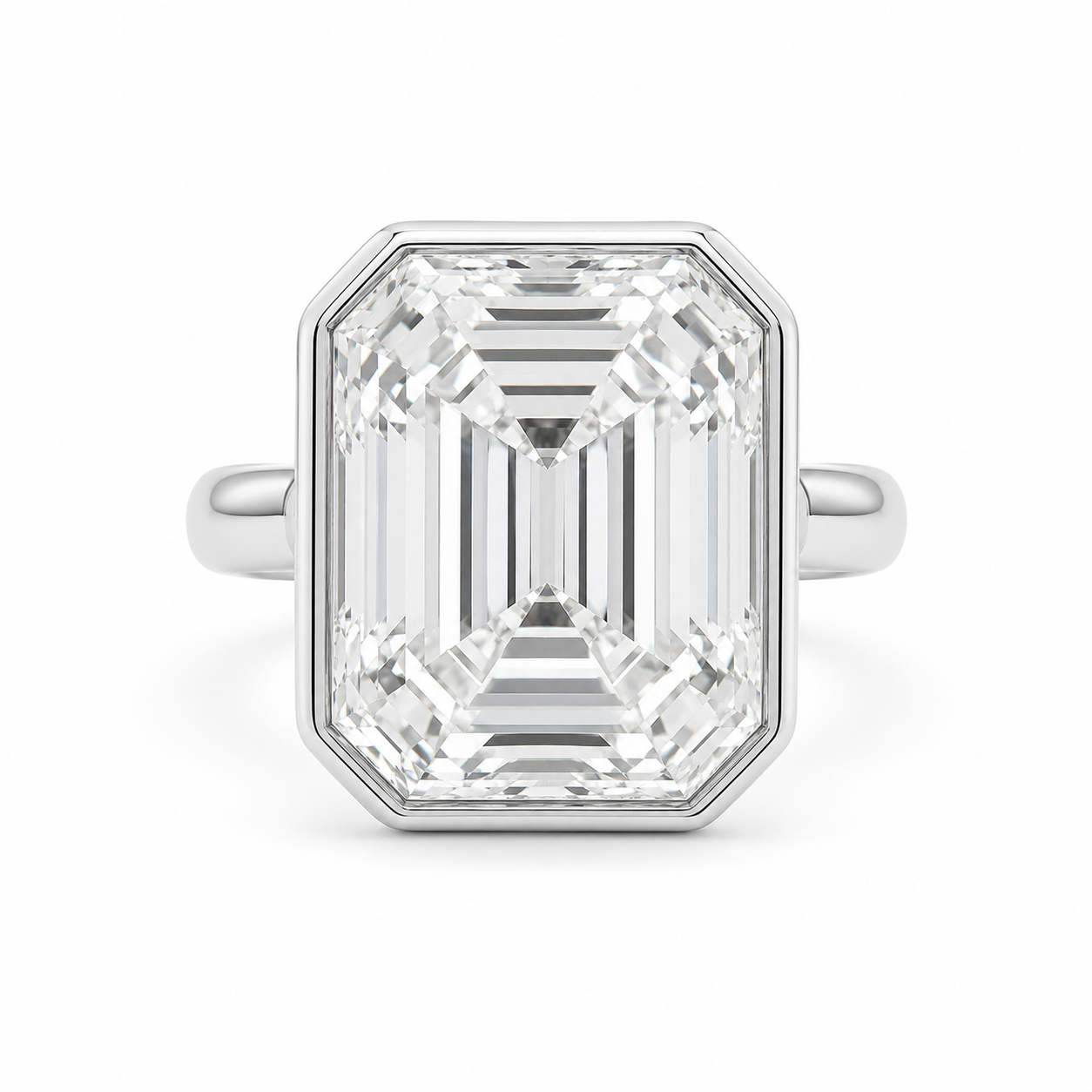 3.50 CT Asscher Cut Lab-Grown Diamond Bezel Set Solitaire Engagement Ring in 14K White Gold – Handmade Art Deco Design