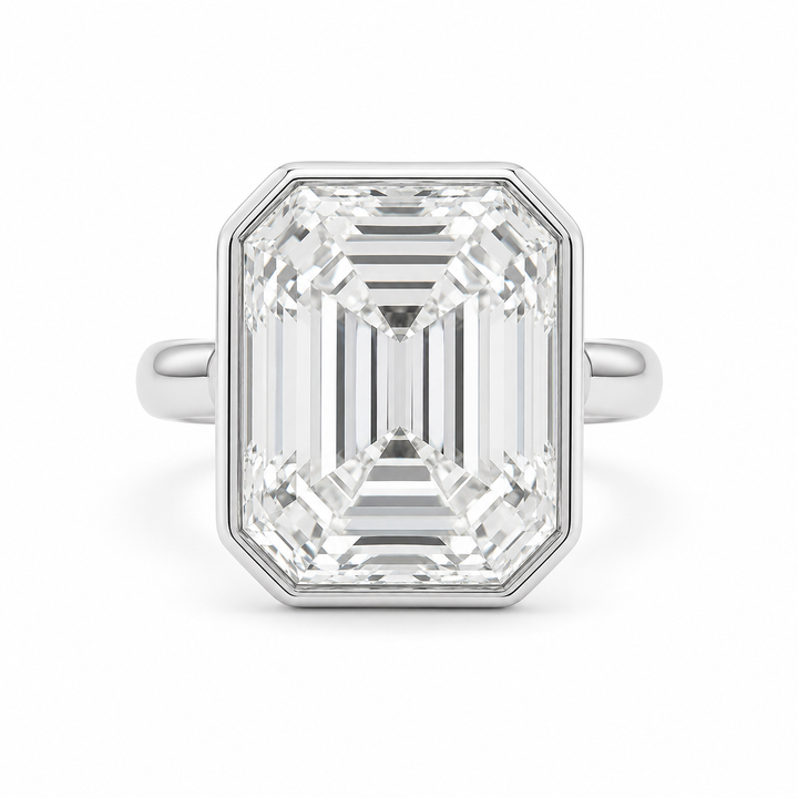 3.50 CT Asscher Cut Lab-Grown Diamond Bezel Set Solitaire Engagement Ring in White Gold – Handmade Art Deco Design