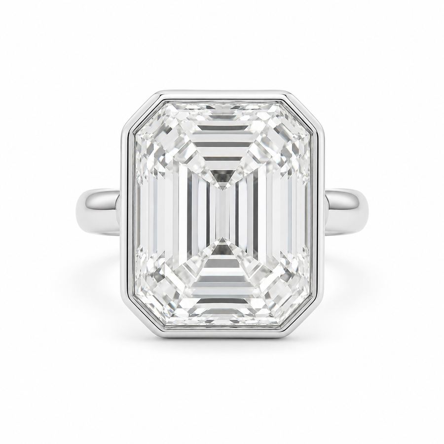 3.50 CT Asscher Cut Lab-Grown Diamond Bezel Set Solitaire Engagement Ring in 14K White Gold – Handmade Art Deco Design