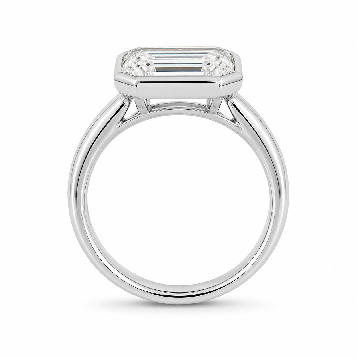 3.50 CT Asscher Cut Lab-Grown Diamond Bezel Set Solitaire Engagement Ring in 14K White Gold – Handmade Art Deco Design