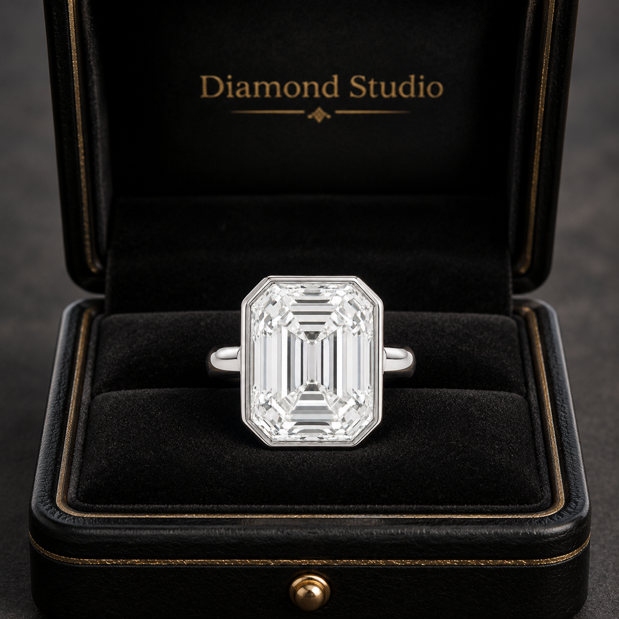 3.50 CT Asscher Cut Lab-Grown Diamond Bezel Set Solitaire Engagement Ring in 14K White Gold – Handmade Art Deco Design