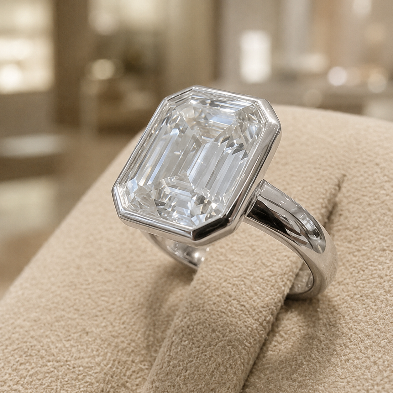 3.50 CT Asscher Cut Lab-Grown Diamond Bezel Set Solitaire Engagement Ring in 14K White Gold – Handmade Art Deco Design