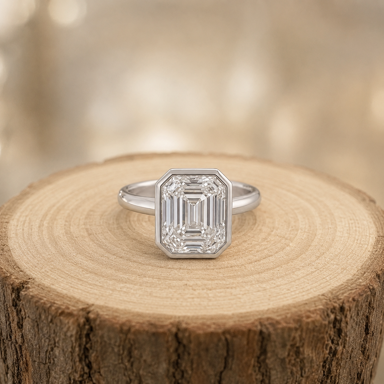 3.50 CT Asscher Cut Lab-Grown Diamond Bezel Set Solitaire Engagement Ring in 14K White Gold – Handmade Art Deco Design