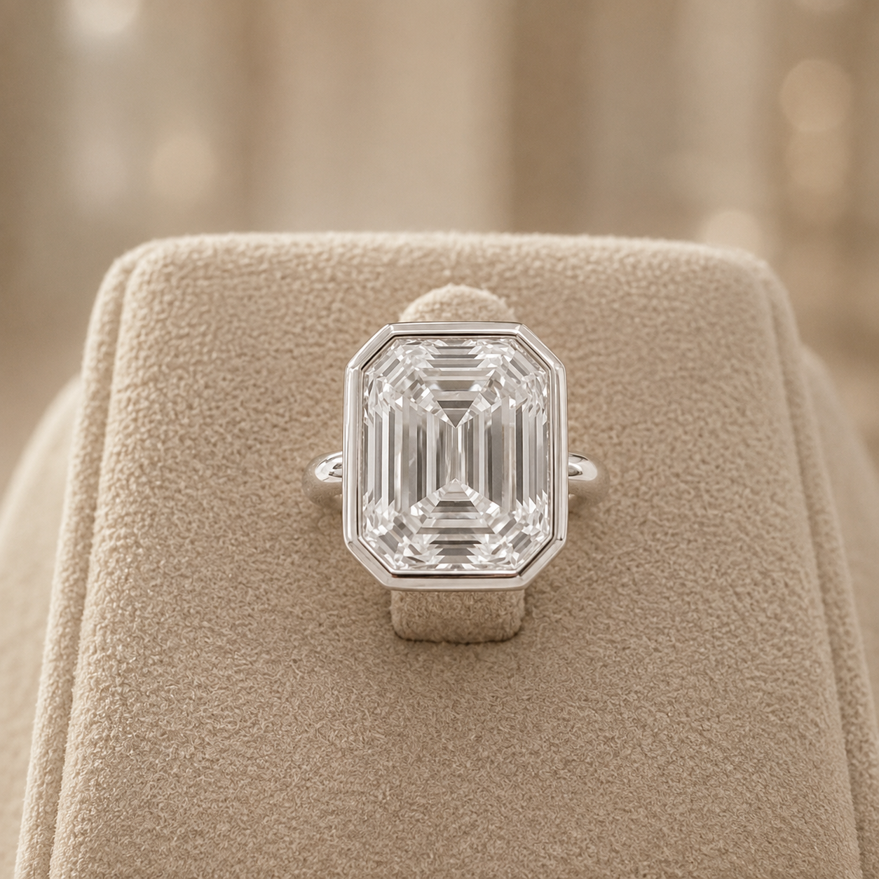 3.50 CT Asscher Cut Lab-Grown Diamond Bezel Set Solitaire Engagement Ring in 14K White Gold – Handmade Art Deco Design