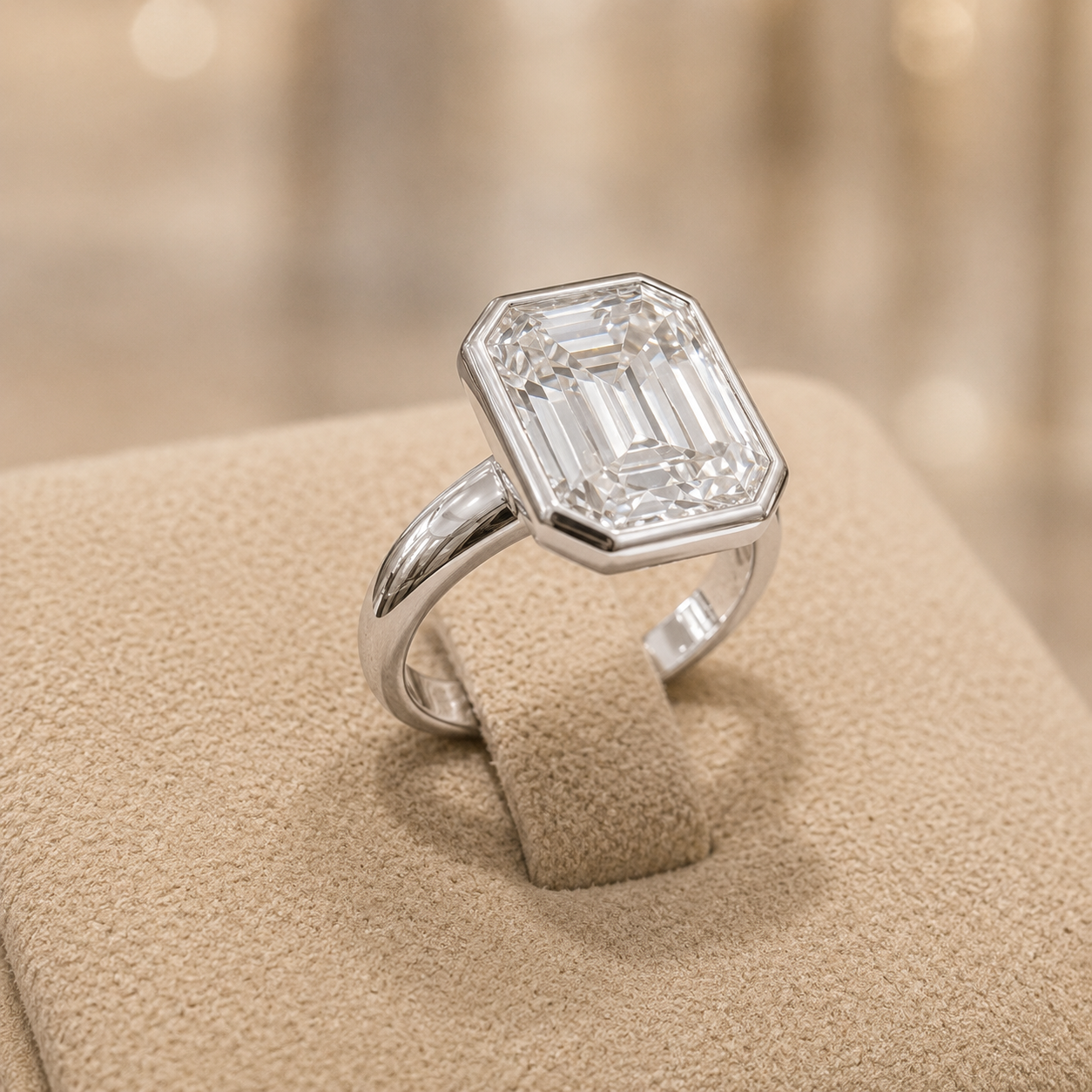 3.50 CT Asscher Cut Lab-Grown Diamond Bezel Set Solitaire Engagement Ring in 14K White Gold – Handmade Art Deco Design
