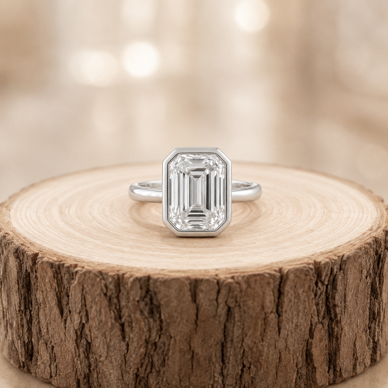 3.50 CT Asscher Cut Lab-Grown Diamond Bezel Set Solitaire Engagement Ring in 14K White Gold – Handmade Art Deco Design