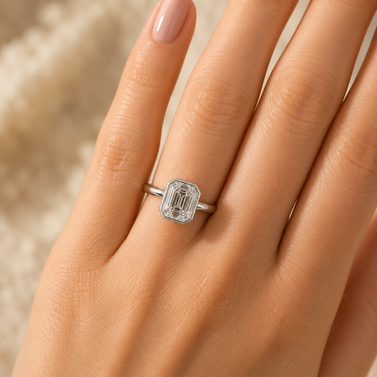 3.50 CT Asscher Cut Lab-Grown Diamond Bezel Set Solitaire Engagement Ring in 14K White Gold – Handmade Art Deco Design