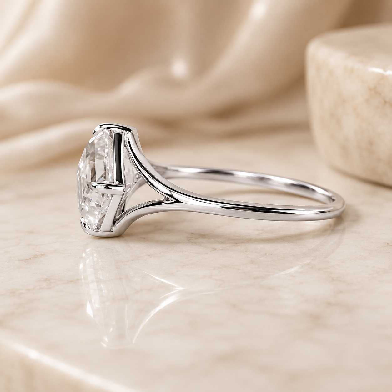 2.00 CT Asscher Cut Lab-Grown Diamond Solitaire Engagement Ring in 14K White Gold – IGI Certified Split Shank Compass Prong Design