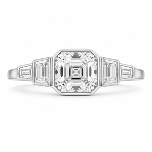 3.50 CT Asscher Cut Lab-Grown Diamond Five Stone Engagement Ring in 14K White Gold – Bezel Set Anniversary Design