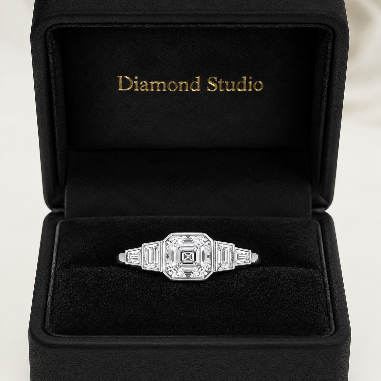 3.50 CT Asscher Cut Lab-Grown Diamond Five Stone Engagement Ring in 14K White Gold – Bezel Set Anniversary Design
