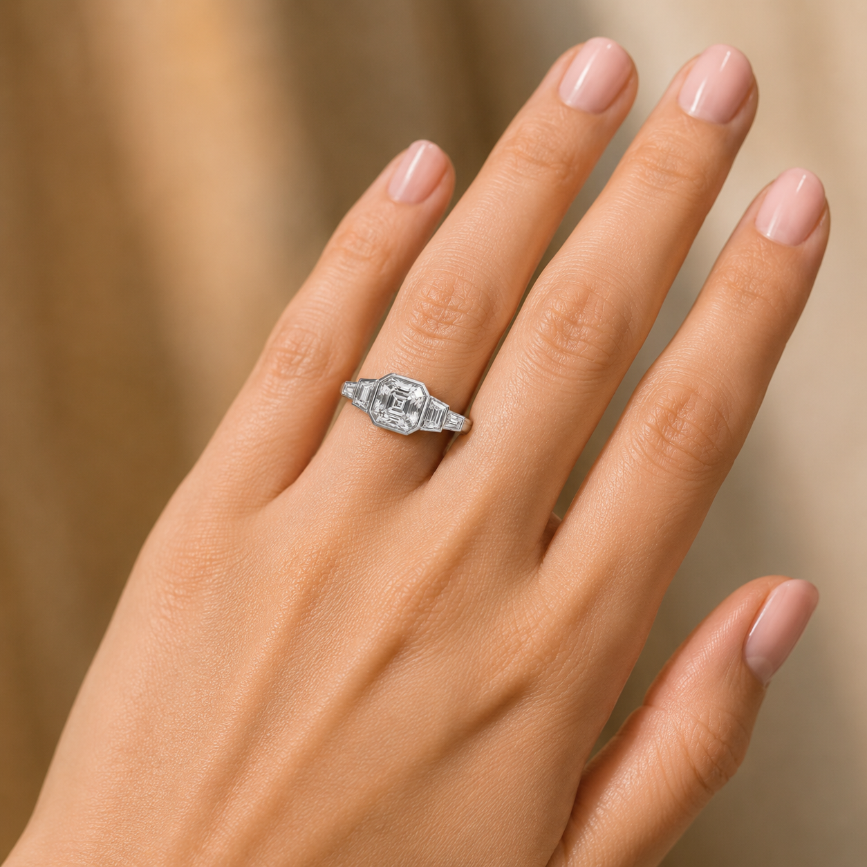3.50 CT Asscher Cut Lab-Grown Diamond Five Stone Engagement Ring in 14K White Gold – Bezel Set Anniversary Design
