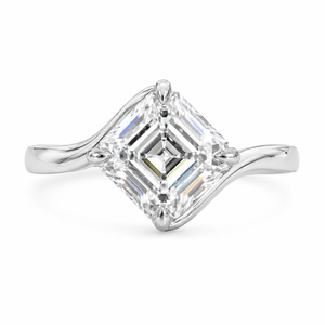 2.00 CT Asscher Cut Lab-Grown Diamond Solitaire Engagement Ring in 14K White Gold – Modern Curved Band Design | IGI Certified