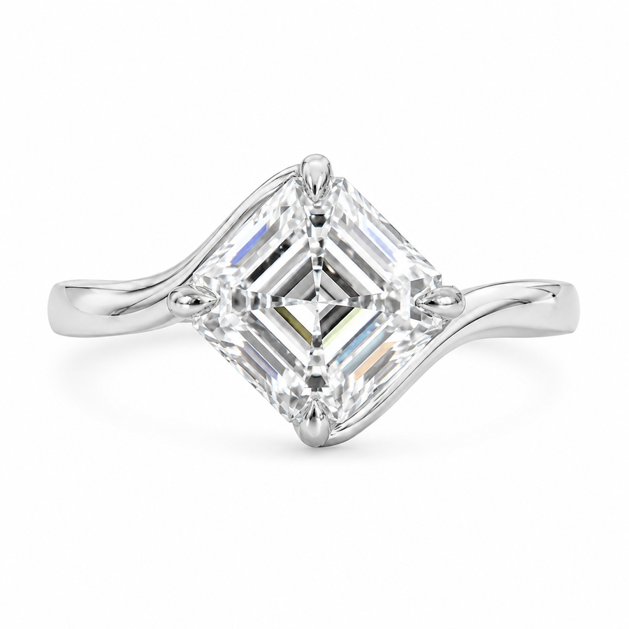 2.00 CT Asscher Cut Lab-Grown Diamond Solitaire Engagement Ring in 14K White Gold – Modern Curved Band Design | IGI Certified