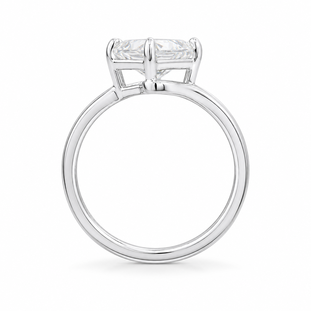 2.00 CT Asscher Cut Lab-Grown Diamond Solitaire Engagement Ring in 14K White Gold – Modern Curved Band Design | IGI Certified